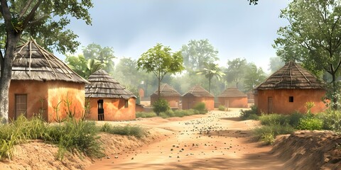 Creating a D visualization of an uninhabited African village with clay houses. Concept 3D Visualization, African Village, Clay Houses, Uninhabited, Architecture