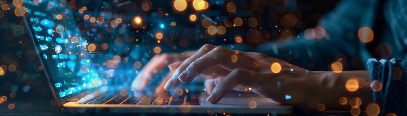  Business hand working on laptop