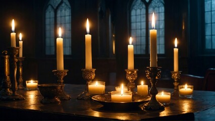 burning candles in church