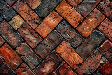 Red and brown brick herringbone pattern on the ground. background