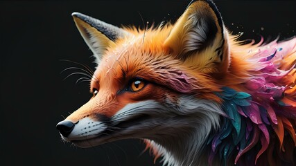 Obraz premium Close-up view of red fox with black background in wildlife nature.