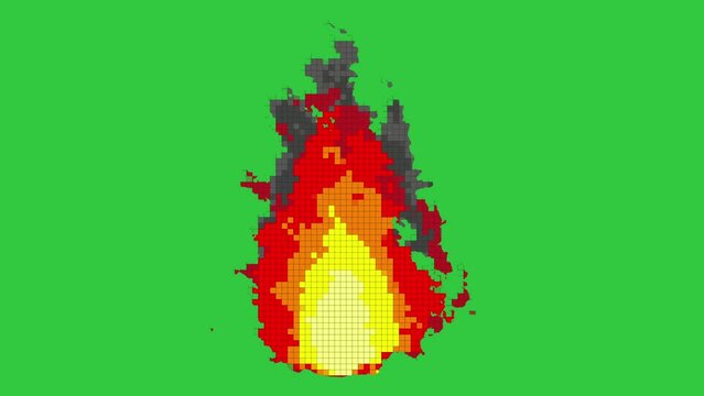4K Green screen pixel fire, pixel campfire