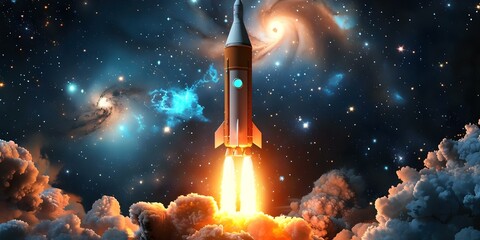 Embarking on New Business Ventures and Exploration: A Rocket Launches into Space. Concept Space Exploration, Business Ventures, Rocket Launch, Space Technology, Innovation