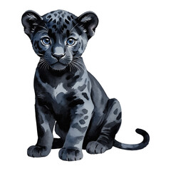 Fototapeta premium Baby Black Panther Hand Drawn Watercolor Painting Illustration
