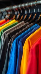 A rack filled with colorful shirts hanging neatly on a rail, showcasing a variety of hues and designs