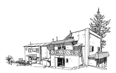 Free hand sketch japan house