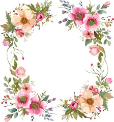Obraz premium Watercolor Floral frame Clipart, flower frame for decorative wedding template or invitation card