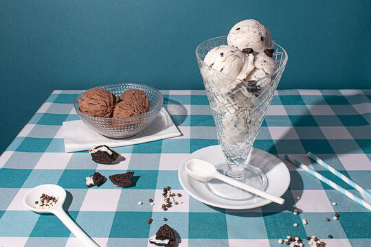 Delicious Cookies and Cream Ice Cream with Chocolate Scoops