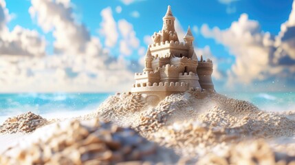 Sand tower and seaside background. Generative Ai.