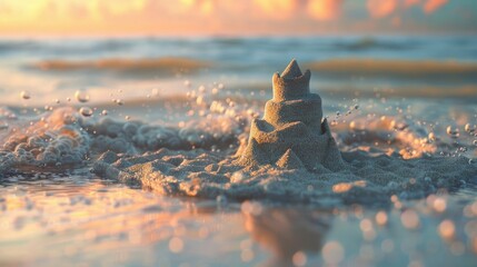 Sand tower and seaside background. Generative Ai.
