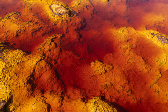 Aerial view of Riotinto's vibrant mineral landscapes