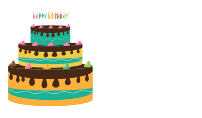 Birthday cake vector illustration with text and candles. Isolated element.