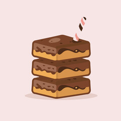 chocolate cake isolated on white background, International Chocolate Day, celebrate, sweets, vector illustration