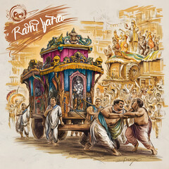 Illustration of Lord Jagannath Rath Yatra: Festival Celebration Background. Generative AI