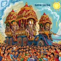 Illustration of Lord Jagannath Rath Yatra: Festival Celebration Background. Generative AI