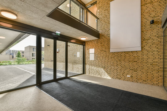 Modern building entryway with sleek interior design