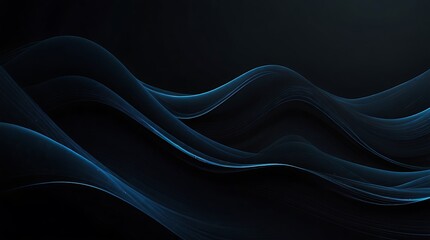 several dark blue waves against a black background.