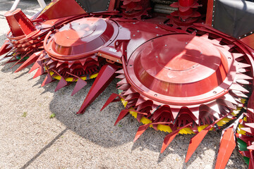 Close up of combine harvester.
