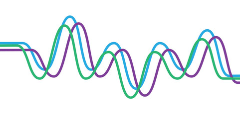 Multicolored curved horizontal lines isolated on white background,