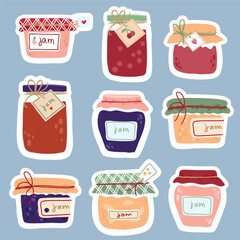 funny vector set of cute jars with jam