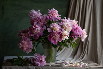 flower arrangement, tender, spring, pink peonies