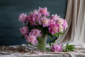 flower arrangement, tender, spring, pink peonies