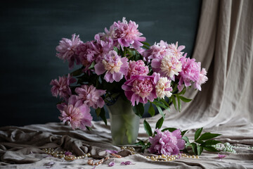 flower arrangement, tender, spring, pink peonies