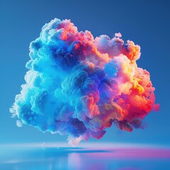 Fototapeta premium Vibrant digital illustration of a colorful cloud in a clear blue sky, showcasing hues of pink, orange, and blue.