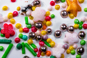 Colorful confectionery topping for baking closeup
