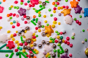 Colorful confectionery topping for baking closeup