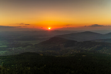 View from Jested hill on spring fresh landscape with color sunset