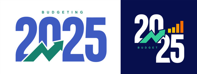 Budgeting 2025 logo design. Set of 2025 budget banner design templates. 2025 text with green and blue color. Price rise. Indicators are rising. Vector. Design for business, government agencies.