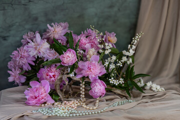 flower arrangement, tender, spring, pink peonies