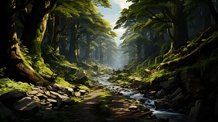 Forest retreats, close-up of twisted and gnarled tree roots in mysterious forest