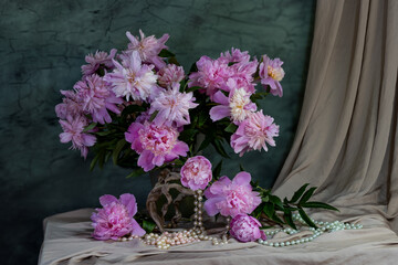 flower arrangement, tender, spring, pink peonies