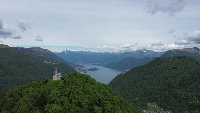 View of the Hermitage of San Zeno on Lake Como alps