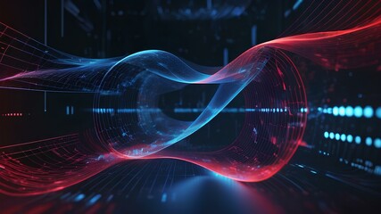 Obraz premium Digital informative background with waves data of connection, web and internet flowing in colorful theme. Concept of Technology modern wallpaper.