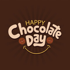 Happy chocolate day handwritten custom typography vector illustration isolated on brown color background. Bold curved text for world chocolate Day poster, banner, label, sticker, logo. 