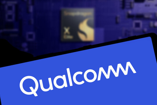Dhaka, BD- 27 May 2024: Qualcomm logo is displayed on smartphone.