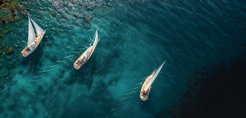 Obraz premium Sailing Adventure: Top View of Fast Boats Competing in a Marine Race