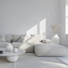 Light and Minimalist Interior Design of a Modern Living Room's Home Decor, Close Up