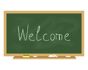 Welcome. Chalk inscription on a blackboard.  Background for school or university. Vector illustration.