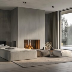 Modern Living Room with Curved Sofa in Minimalist Interior Design