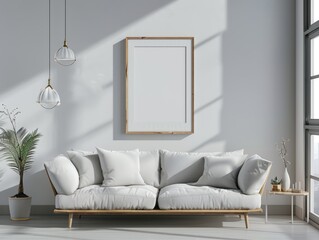 Modern Scandinavian Living Room with Sofa and Poster Frame