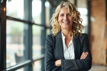 Middle Aged Business People. Cheerful Businesswoman Standing in Office for Portrait