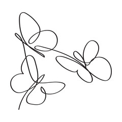 3 butterflies minimal single-line art. Butterfly elegance modern outline artwork. Beautiful flying butterfly graphic elements vector illustration.