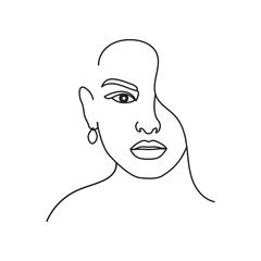 Female face and figure drawing. Feminine line art. Modern minimal outline artwork illustration.