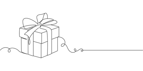 line art drawing of gift box. Wrapped surprise package for christmas or birthday party .Party and celebration. Gift box line art outline vector illustration