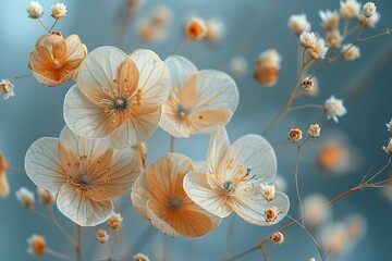 Beautiful dried flowers in the garden, with a bokeh background. Soft focus with a beige color palette