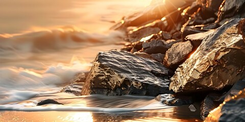 Golden Sunset: Close-Up of Ore Texture in Shade. Concept Nature Photography, Textures, Close-Up Shots, Sunset Lighting